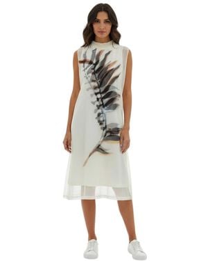 Sportmax Abstract Mock Collar Midi Dress - White