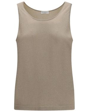 Brunello Cucinelli Solid Round Neck Tank Top - Brown