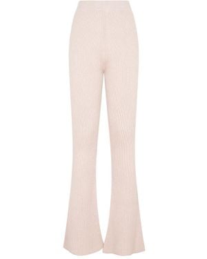 Peserico Flare Knit Rib Nude Fleece Wool Pant - Pink