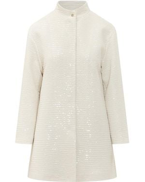 Herno Embellished Mandarin Collar Trench Coat - White