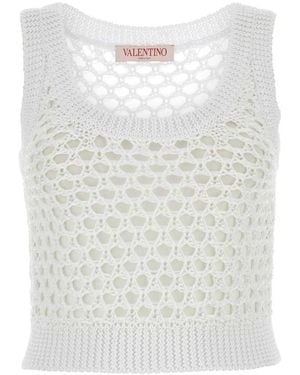 Valentino Mesh Escape Crop-Top - White