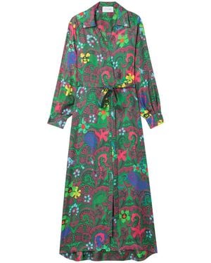 AZ FACTORY Paisley Print Long Wrap Dress - Green