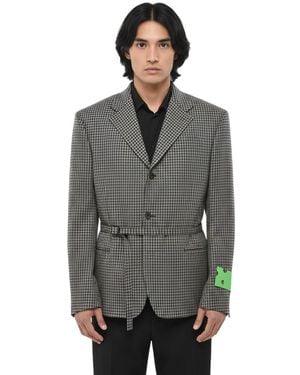 Off-White c/o Virgil Abloh Notched Lapel Belted Blazer - Gray