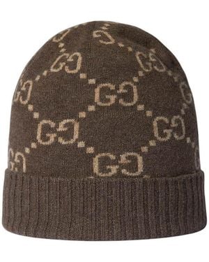 Gucci Gg Logo Beanie Cap - Brown