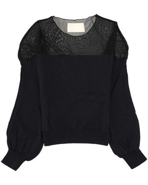 Circus Hotel Textured Round Neck Top - Black