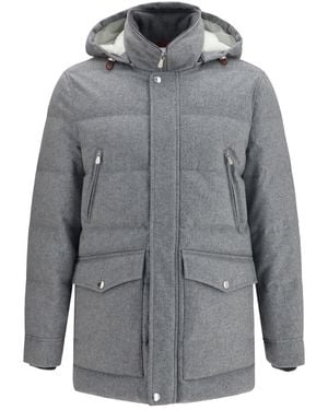 Brunello Cucinelli Down Jacket Cashmere Light-Lead/Lead Padded - Gray