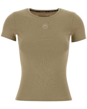 Marine Serre Logo Round Neck T-Shirt - Green