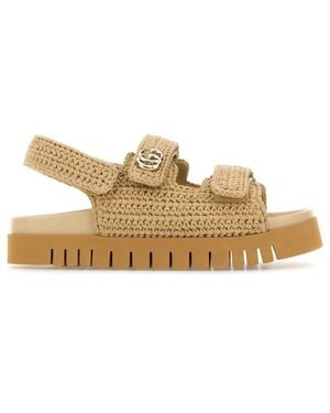 Gucci Crochet Logo Sandals - Natural