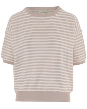 Bruno Manetti Naturals Stripes Crew Neck Sweater - White