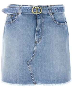 Twin Set Light Logo Buckle Denim Skirt - Blue