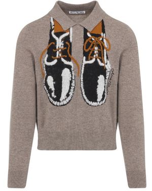 Acne Studios Printed Polo Neck Sweater - Gray
