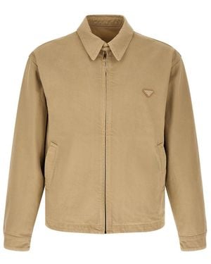 Prada Solid Shirt Collar Jacket - Natural