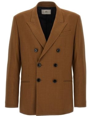 Ami Paris Double-Breasted Blazer - Brown