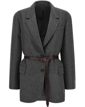 Brunello Cucinelli Solid Notched Lapel Blazer - Black