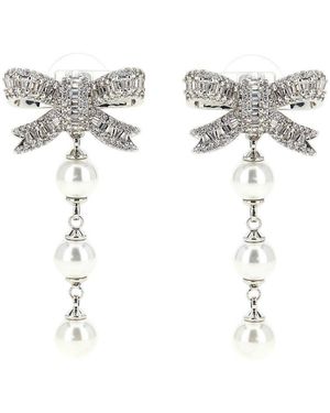 Self-Portrait Crystal Bow Drop Earrings - Metallic