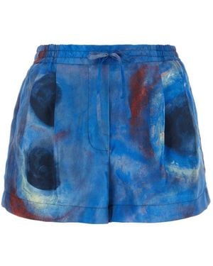 Marni Relaxed-Fit Silk Shorts With Artistic Print - Blue