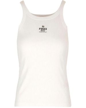 Fendi Logo Scoop Neck Tank Top - White
