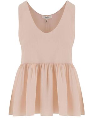 Chloé Scoop Neck Peplum Top - Pink