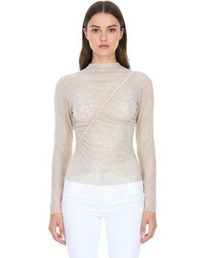Self-Portrait Embellished Mock Collar Top - White
