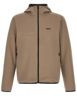 BOSS Logo Hood Jacket - Brown