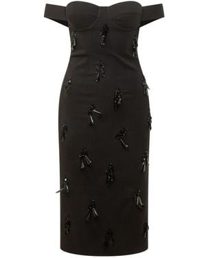 Des Phemmes Embellished Off Shoulder Midi Dress - Black