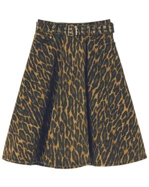 Ganni Animal Print Midi Skirt - Green
