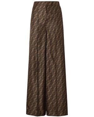 Fendi Ff Silk Wide-Leg Pants - Brown