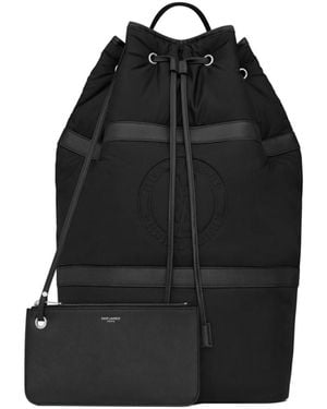 Saint Laurent Drawstring Logo-Debossed Backpack - Black