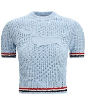 Thom Browne Textured Crew Neck T-Shirt - Blue