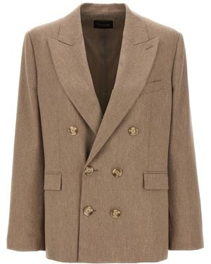ANDAMANE Double-Breasted Viscose Blend Blazer - Brown