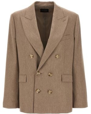 ANDAMANE Double-Breasted Viscose Blend Blazer - Brown