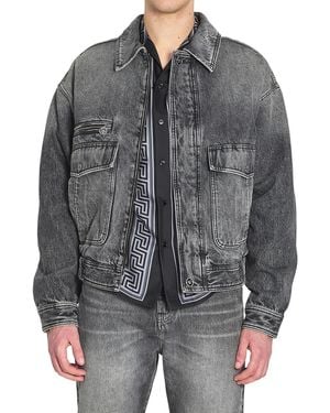Versace Stone-Wash Denim Bomber Jacket - Gray