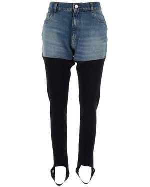 Coperni Ribbed Leggings With Back Logo Plaque - Blue