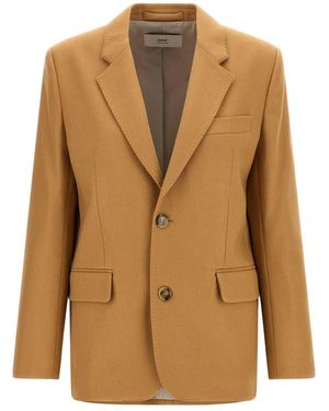 Ami Paris Notched Lapel Blazer - Brown