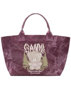 Ganni Forest Teddy Medium Tote - Purple