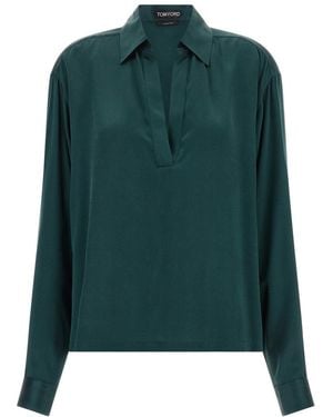 Tom Ford Satin Silk Polo Shirt - Green