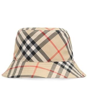 Burberry Logo Checks Bucket Hat - Natural
