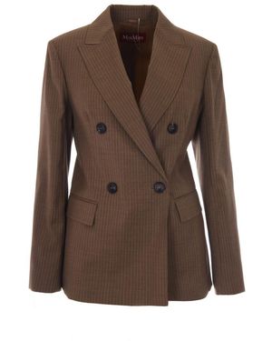 Max Mara Stripes Peaked Lapel Blazer - Brown