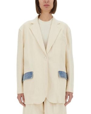 Moschino Notched Lapel Jacket - Natural