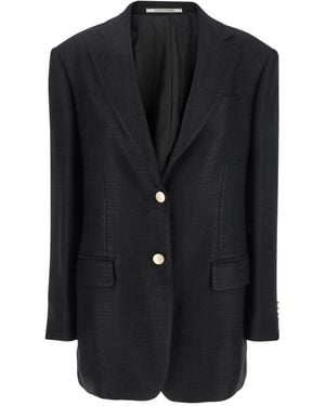 Tagliatore Solid Notched Lapel Blazer - Black