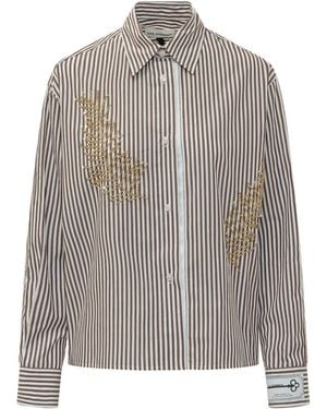 Des Phemmes Stripes Embroidered Shirt - Gray