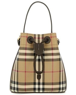 Burberry Printed Canvas Mini Check Bucket Bag - Natural