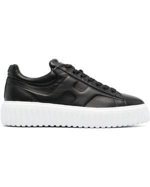 Hogan Leather Sneakers With Textured Sole - Black