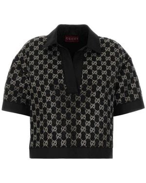 Gucci Logo Shirt Collar Top - Black