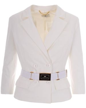 Elisabetta Franchi Solid Notched Lapel Blazer - White