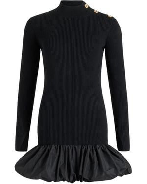 Patou Ribbed Ruffle Dress - Black
