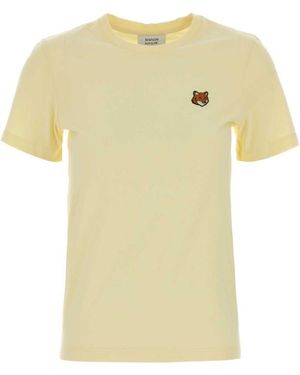 Maison Kitsuné Round Neck Embroidered T-Shirt - Yellow
