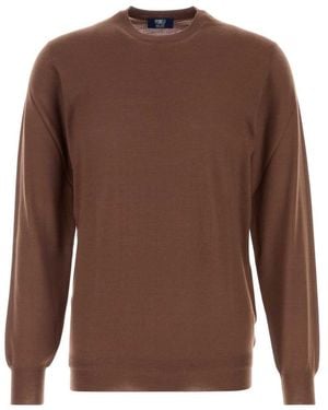 Fedeli Solid Regular Sweaters - Brown