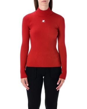 Courreges Courregès Courrèges Rib Knit Mock Neck Sweater - Red