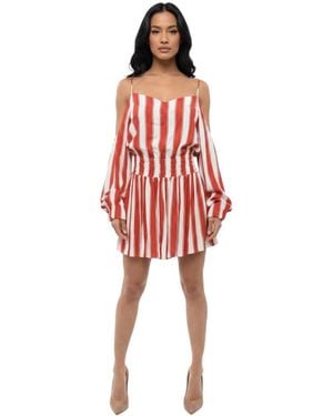 Balmain Stripes Sweet Heart Neck Dress - Red
